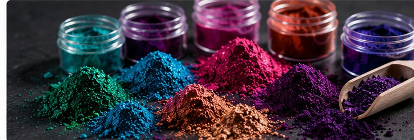 Colourful resin pigment powders and effects