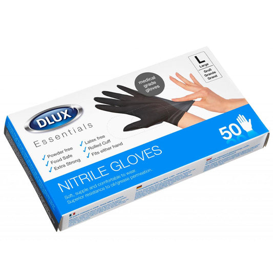 Dlux Nitrile Disposable Black Gloves Large (50pcs) image 0