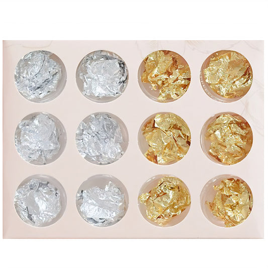 12 Pot Silver &amp; Gold Metallic Flake Set RS2035 image 0
