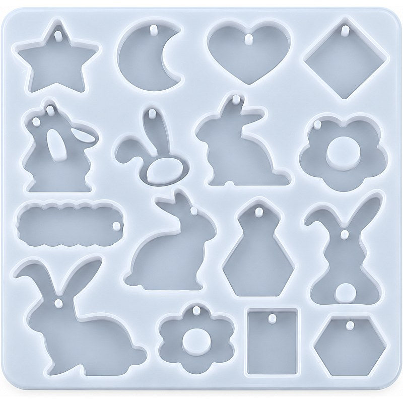 Resin Studio 16-Cavity Easter Bunny & Assorted Shapes Pendant Silicone Mould RSM5272