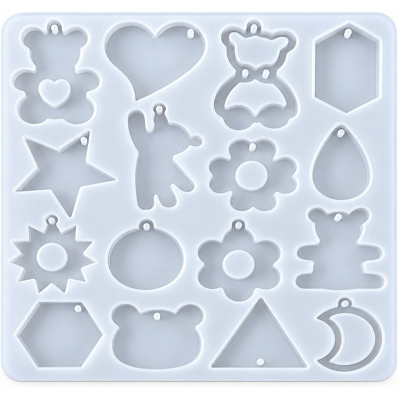 Resin Studio 16-Cavity Teddy Bear, Heart & Assorted Pendant Silicone Mould RSM5274