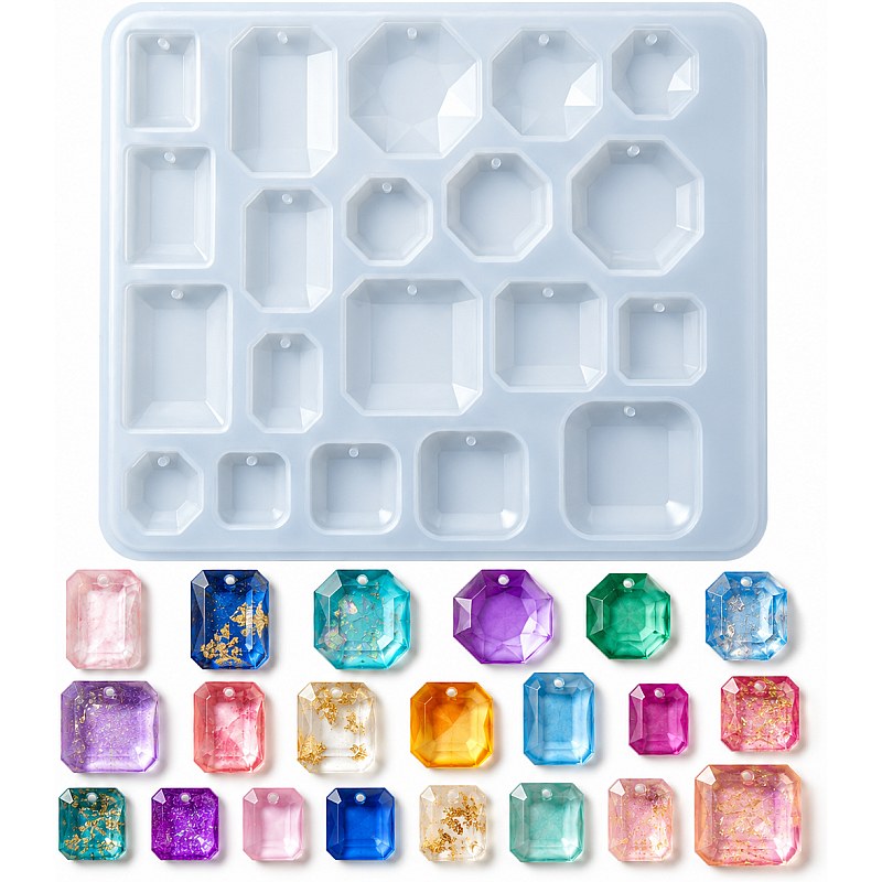 Resin Studio 20-Cavity Faceted Gemstone Pendant Silicone Mould RSM5252