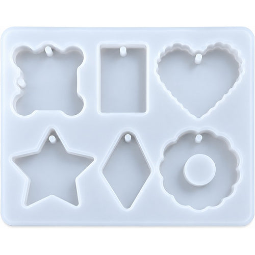 Resin Studio 6-Cavity Teddy Bear, Heart & Geometric Pendant Silicone Mould RSM5276