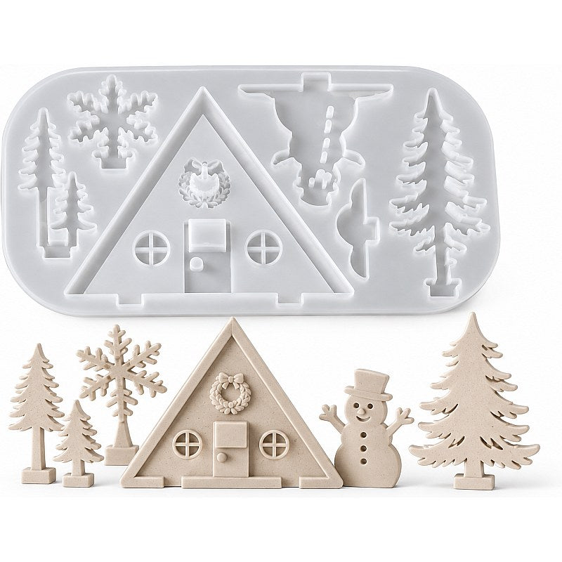 Resin Studio Christmas House & Snowman Scene Silicone Mould RSM5185