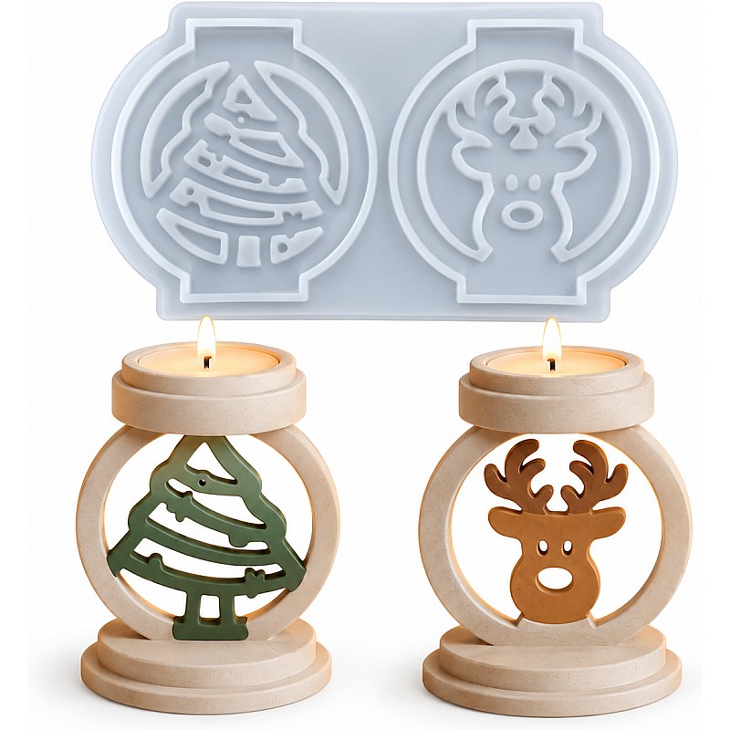 Resin Studio Christmas Tree & Reindeer Tealight Holder Silicone Mould RSM5259