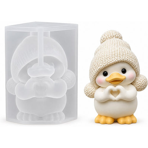 Resin Studio Cute Duck with Knitted Hat and Heart Silicone Mould RSM5283