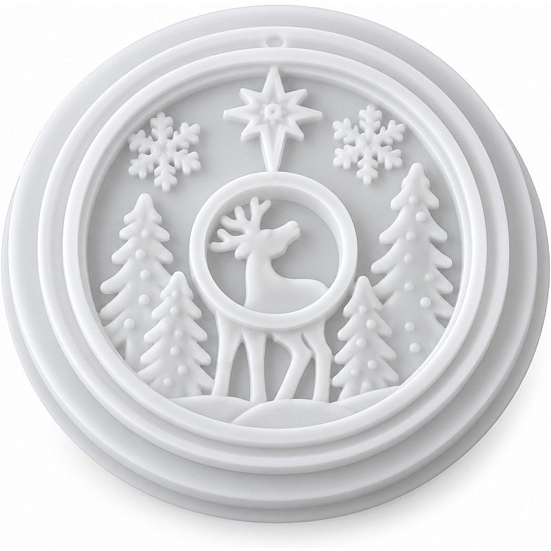 Resin Studio Round Christmas Reindeer Scene Silicone Mould RSM5171