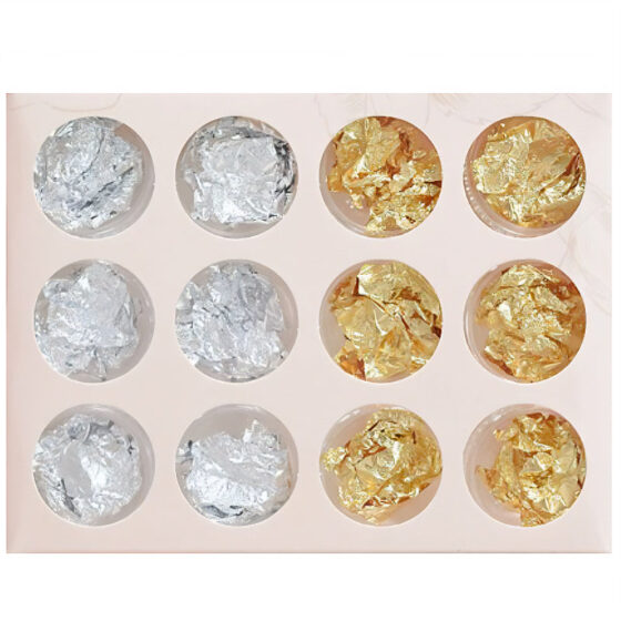 12 Pot Silver & Gold Metallic Flake Set RS2035