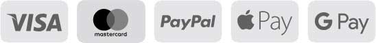 Visa, Mastercard, PayPal, Google Pay and Apple Pay accepted