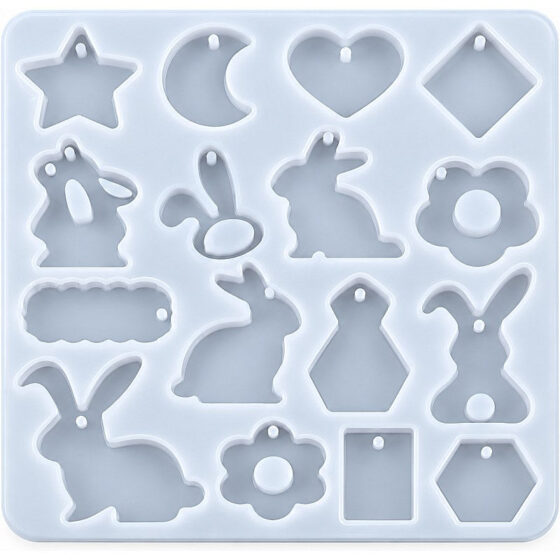 16-Cavity Easter Bunny and Assorted Shapes Pendant Silicone Mould