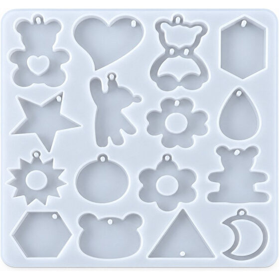 16-Cavity Teddy Bear, Heart and Assorted Pendant Silicone Mould