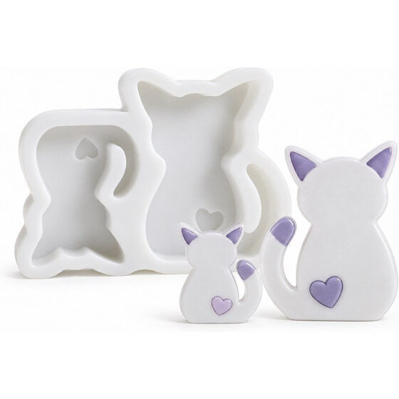 Cat Pair with Hearts Silicone Mould