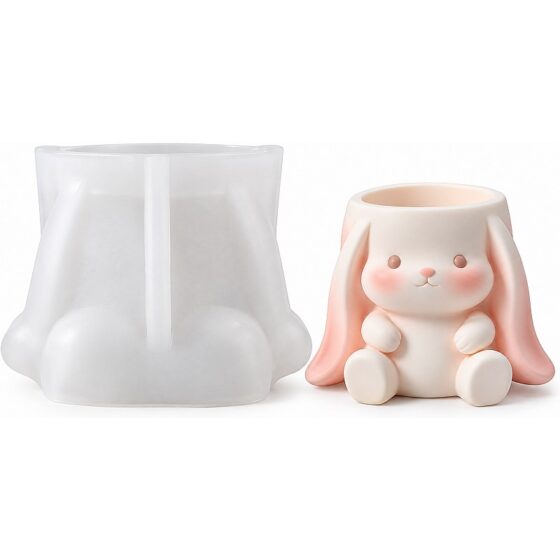 Cute Sitting Bunny Pot Silicone Mould