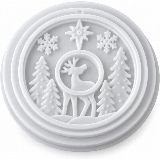 Round Christmas Reindeer Scene Silicone Mould